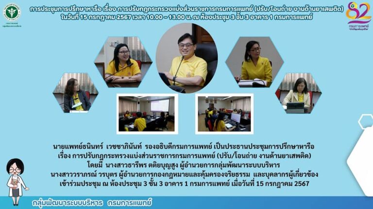 การปรึกษาหารือ เรื่อง การปรับกฎกระทรวงแบ่งส่วนราชการกรมการแพทย์ (ปรับ/โอนถ่าย งานด้านยาเสพติด)